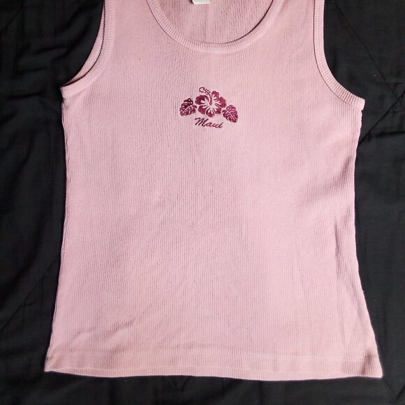Vintage Sgt. Leisure Maui Flower Embroidered Ribbed Tank Top Shirt - Picture 3 of 6